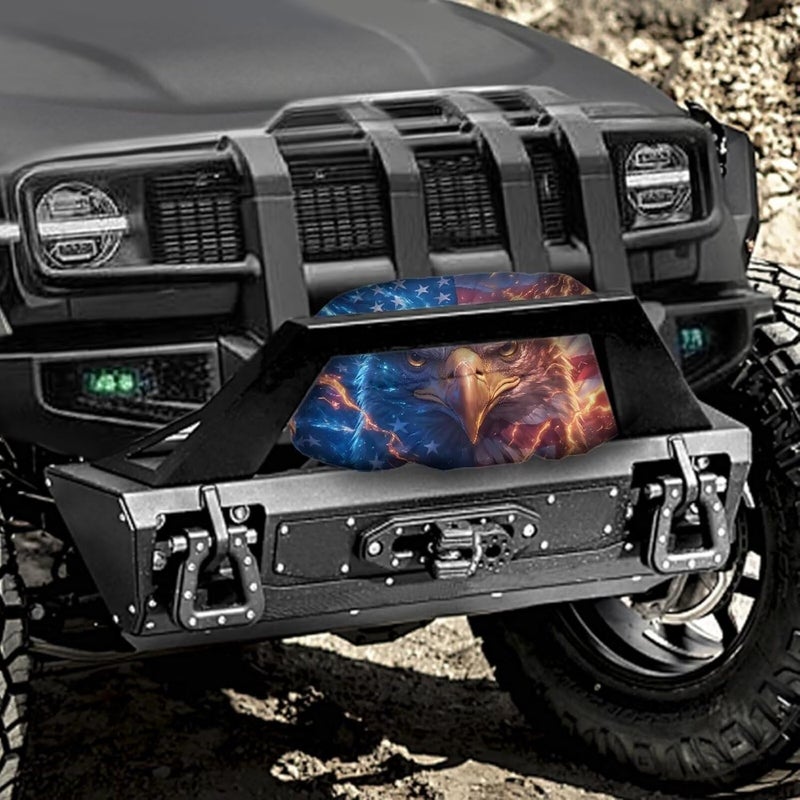 Mintulipy Cool Eagle Flag Winch Cover, Heavy Duty Waterproof Dust-Proof Winch Protection Cover for Electric Winches 8500-17500 lbs, Indoor/Outdoor (23”x11”x11”) - Image 3